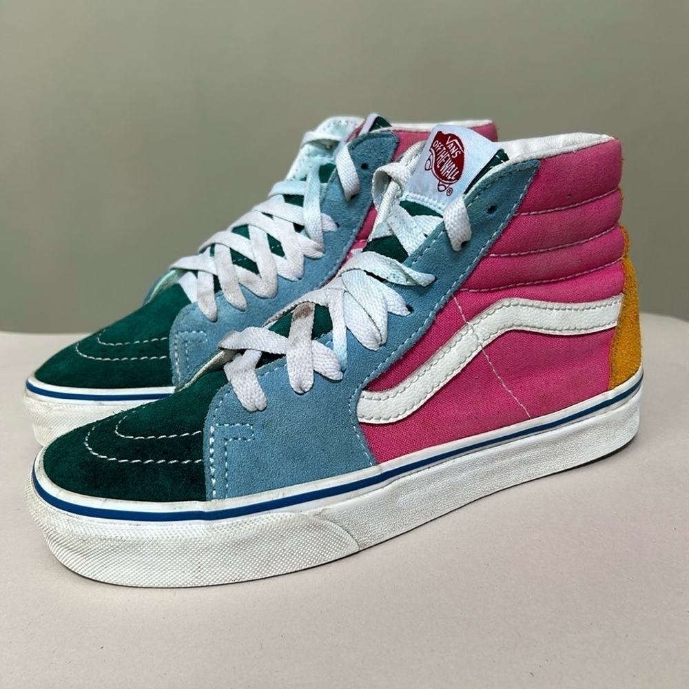 Vans Sk8-Hi 'Multi-Color' Suede/Canvas Green Blue Pink Yellow, size M 3.5 / W 5